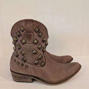 JC Spain Heart Logo Mauve Pink Leather Pyramid Studded Ankle Boots EU 37 US 7